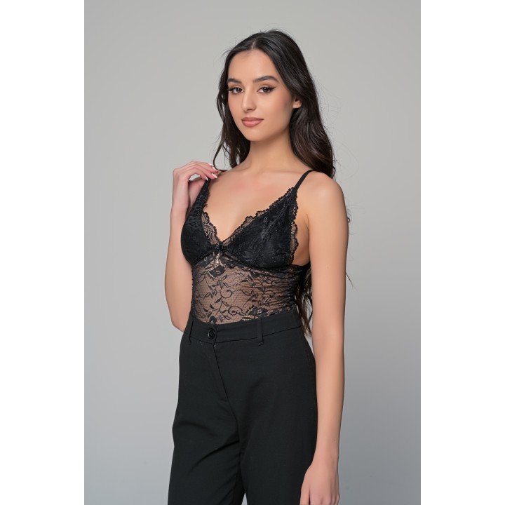 Δαντελένιο Τοπ Τιραντάκι - Μαύρο