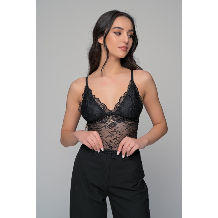 Δαντελένιο Τοπ Τιραντάκι - Μαύρο