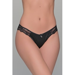 Brazilian Σλιπ Σατέν Ζακάρ και Δαντέλα - Μαύρο