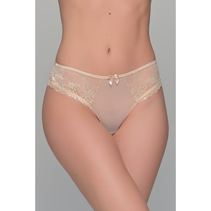 Σλιπ Μπικίνι Δαντέλα και Τούλι - Μπεζ