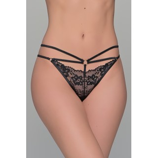 Δαντελένιο String Tanga με Κρίκους - Μαύρο