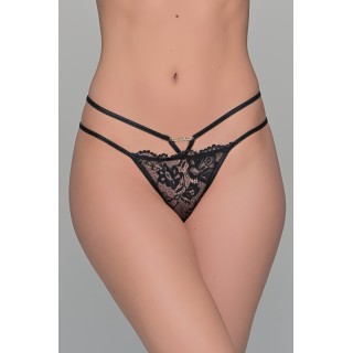 Δαντελένιο Σλιπ String με Στράς - Μαύρο