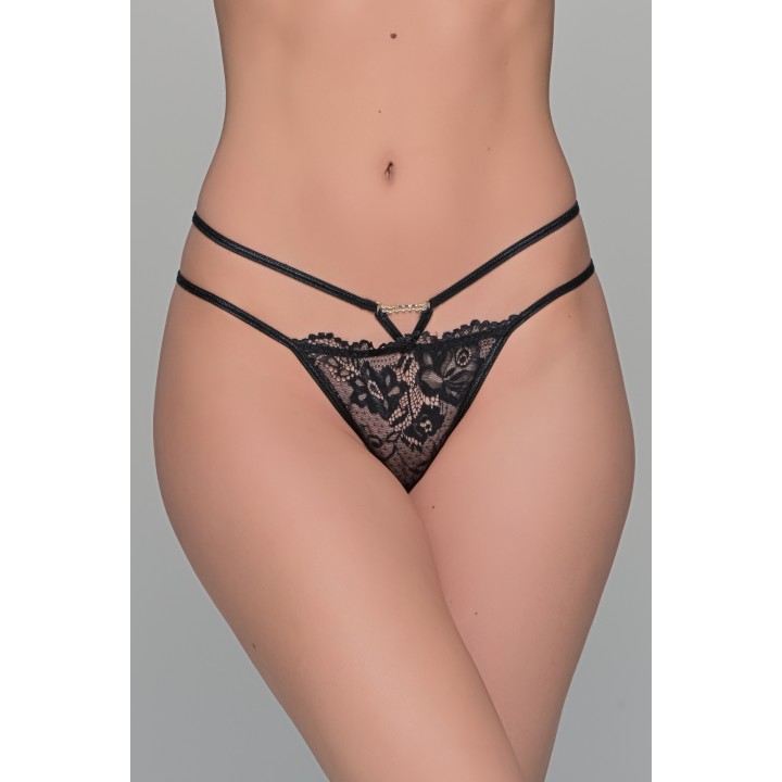 Δαντελένιο Σλιπ String με Στράς - Μαύρο