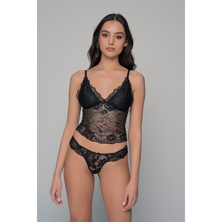 Δαντελένιο Σλιπ String - Μαύρο