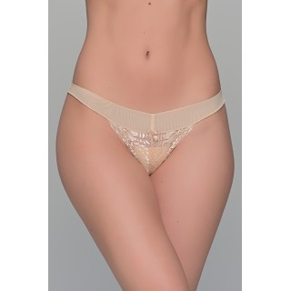 Σλιπ String Δαντέλα και Τούλι - Μπεζ