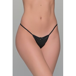 Σλιπ String Σατέν και Δαντέλα - Μάυρο