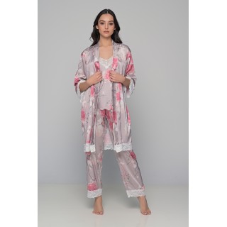 Σατέν Ρόμπα με Δαντέλα - Φλοράλ