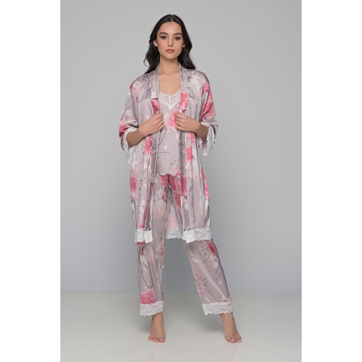 Σατέν Ρόμπα με Δαντέλα - Φλοράλ