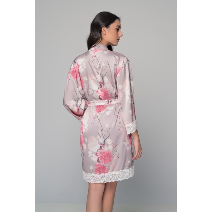 Σατέν Ρόμπα με Δαντέλα - Φλοράλ