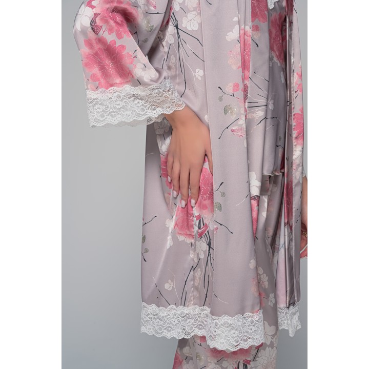 Σατέν Ρόμπα με Δαντέλα - Φλοράλ