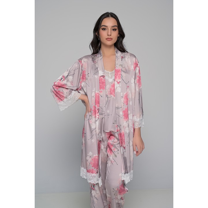 Σατέν Ρόμπα με Δαντέλα - Φλοράλ