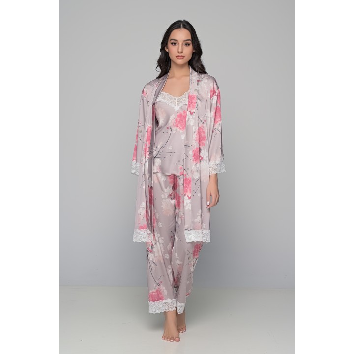 Σατέν Ρόμπα με Δαντέλα - Φλοράλ