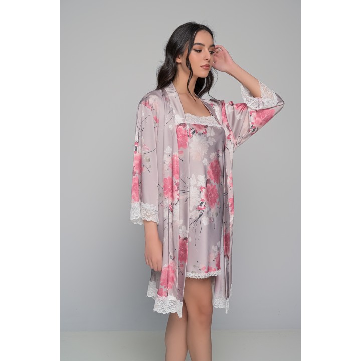 Σατέν Ρόμπα με Δαντέλα - Φλοράλ