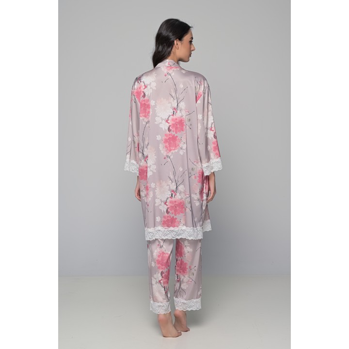 Σατέν Ρόμπα με Δαντέλα - Φλοράλ