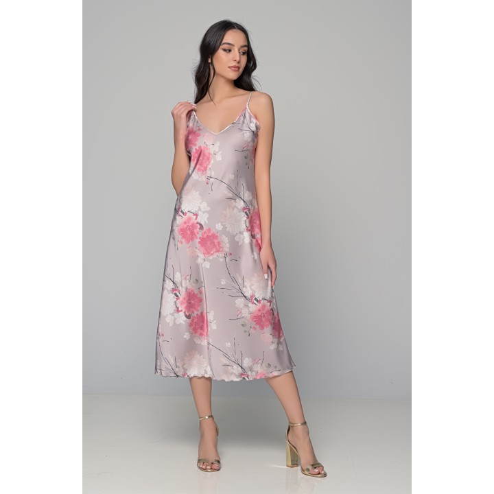 Midi Σατέν Lingerie Φόρεμα ΔΩΡΟ το String - Εμπριμέ