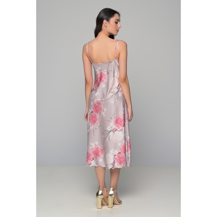 Midi Σατέν Lingerie Φόρεμα ΔΩΡΟ το String - Εμπριμέ