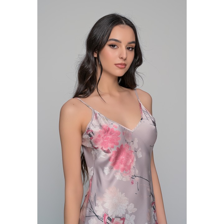 Midi Σατέν Lingerie Φόρεμα ΔΩΡΟ το String - Εμπριμέ