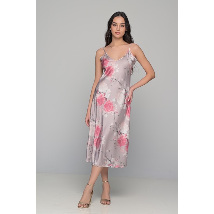 Midi Σατέν Lingerie Φόρεμα ΔΩΡΟ το String - Εμπριμέ