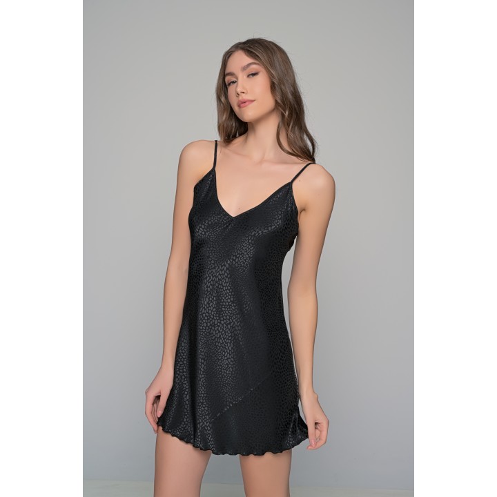 Σατέν Νυχτικάκι Σετ με Ασορτί String - Μαύρο