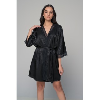 Ρόμπα Σατέν με Δαντέλα - Μαύρο