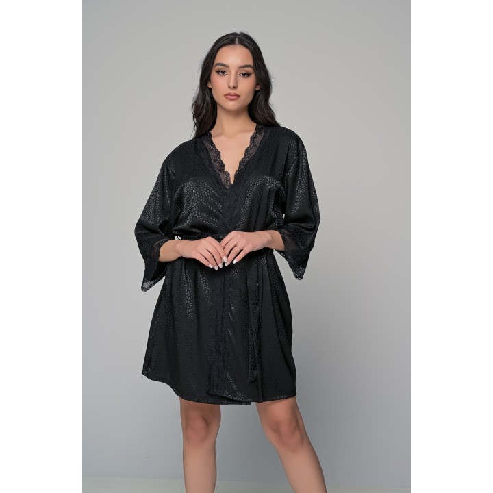 Ρόμπα Σατέν με Δαντέλα - Μαύρο