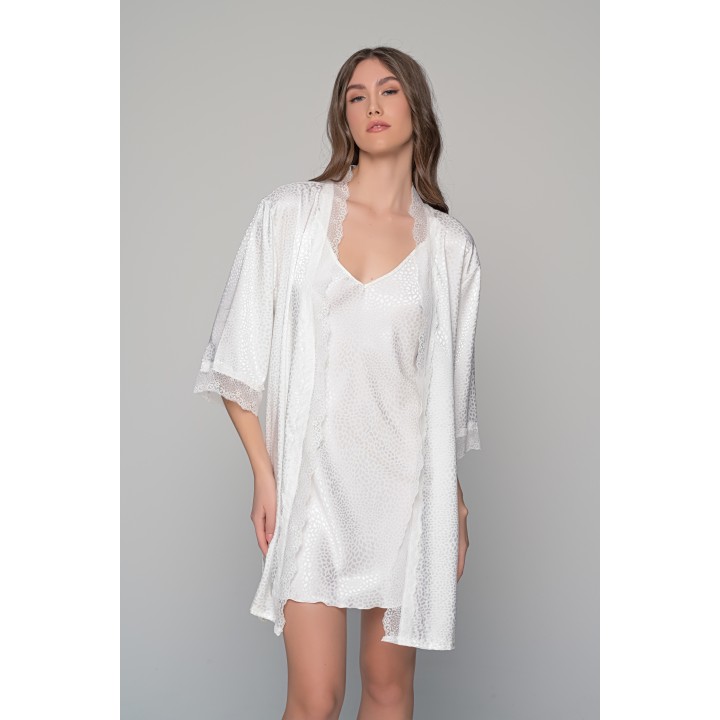 Νυφική Ρόμπα Σατέν με Δαντέλα - Ιβουάρ