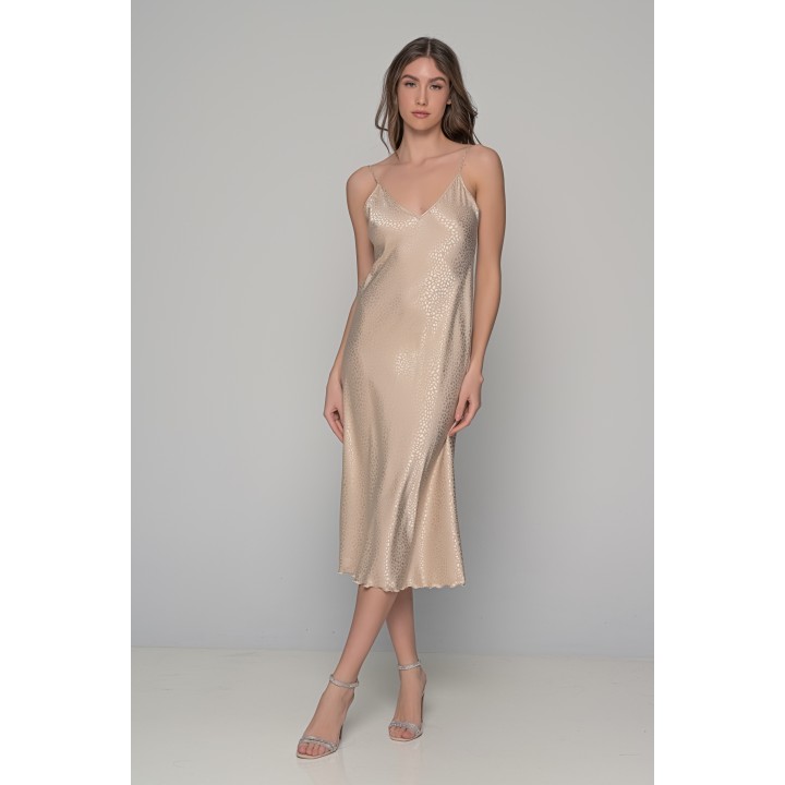 Midi Σατέν Slip Dress ΔΩΡΟ το String - Μπεζ