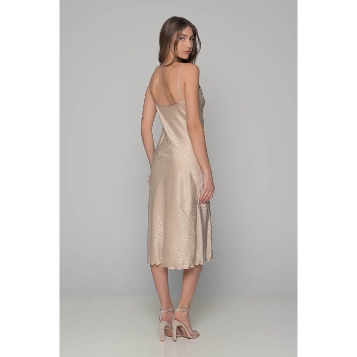 Midi Σατέν Slip Dress ΔΩΡΟ το String - Μπεζ