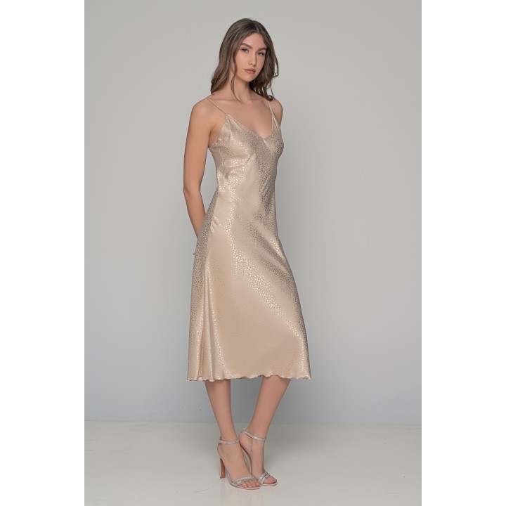Midi Σατέν Slip Dress ΔΩΡΟ το String - Μπεζ