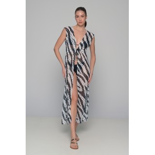 Μακριά Ζακέτα Παραλίας Πλεκτή - Ζεβρέ