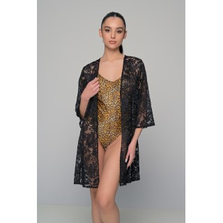 Μακρυμάνικη Ζακέτα Παραλίας Δαντέλα - Μαύρο