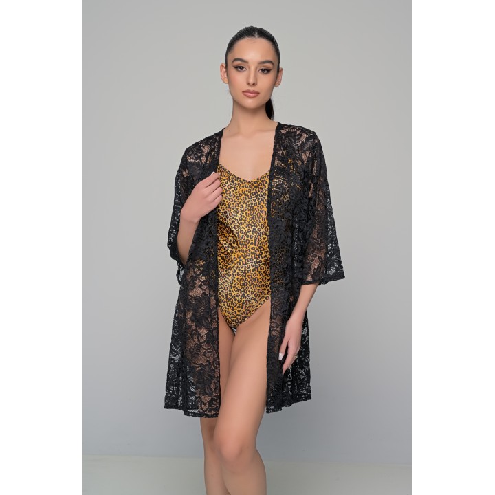 Μακρυμάνικη Ζακέτα Παραλίας Δαντέλα - Μαύρο