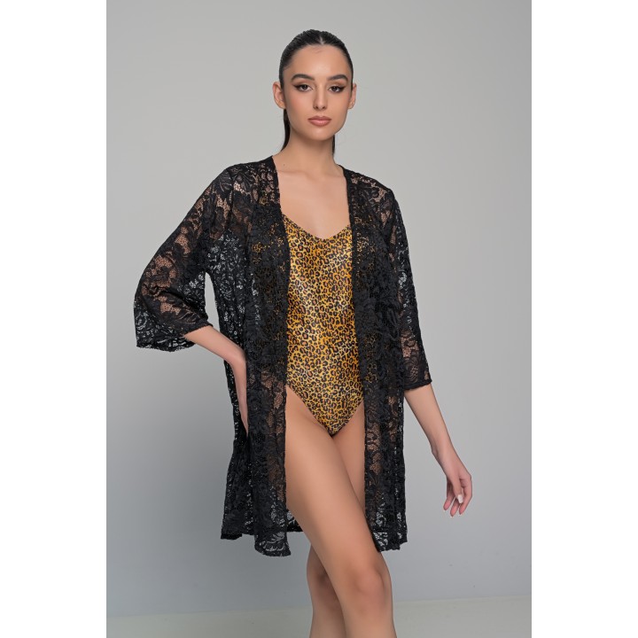 Μακρυμάνικη Ζακέτα Παραλίας Δαντέλα - Μαύρο