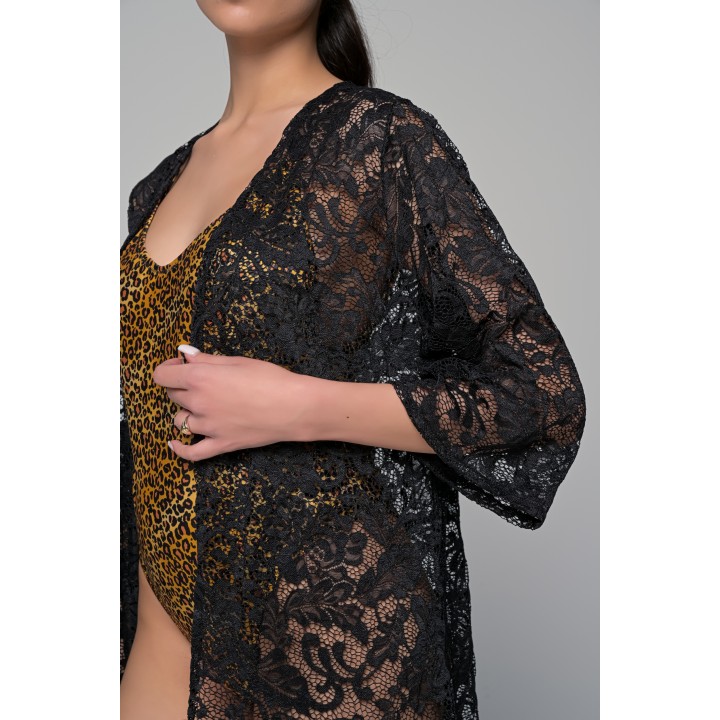 Μακρυμάνικη Ζακέτα Παραλίας Δαντέλα - Μαύρο