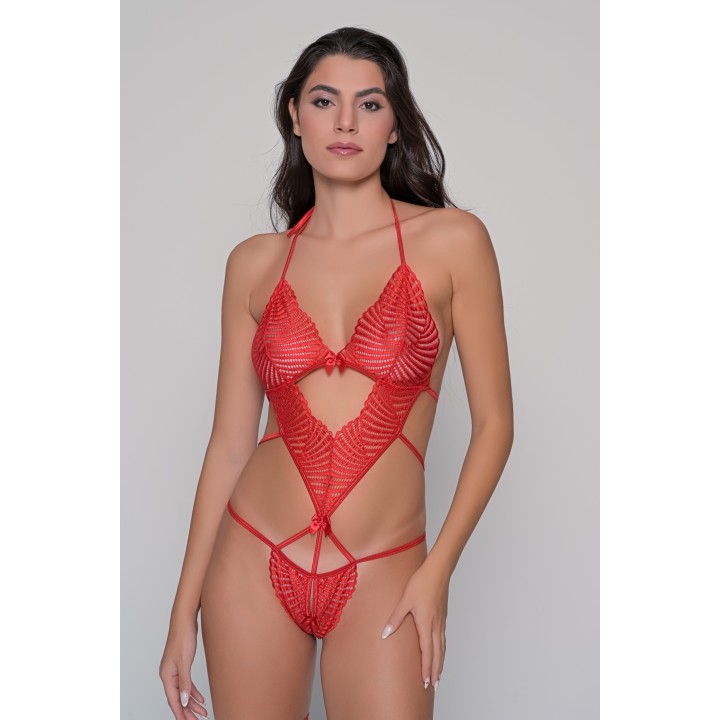 Ανοιχτό Δαντελένιο Κορμάκι - Κόκκινο