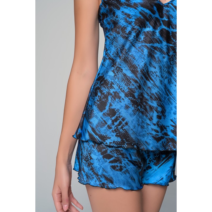 Babydoll με Σορτς Σατεν-Μπλε-μαύρο