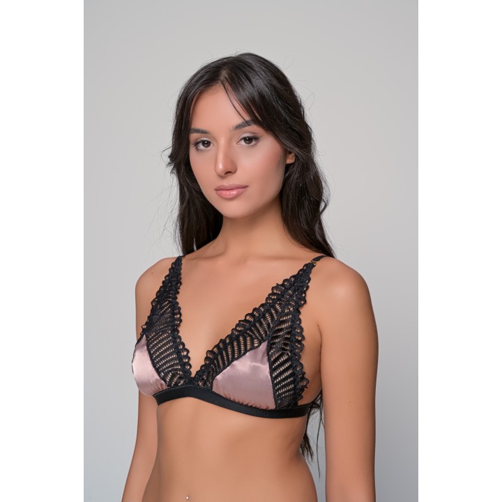 Τρίγωνο Δαντελένιο Σουτιέν με Σατέν - Μόκκα-μαύρο