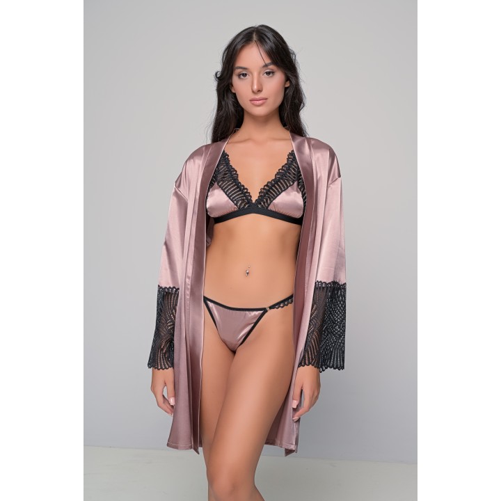 Τρίγωνο Δαντελένιο Σουτιέν με Σατέν - Μόκκα-μαύρο