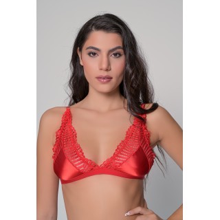 Τρίγωνο Δαντελένιο Σουτιέν με Σατέν - Κόκκινο