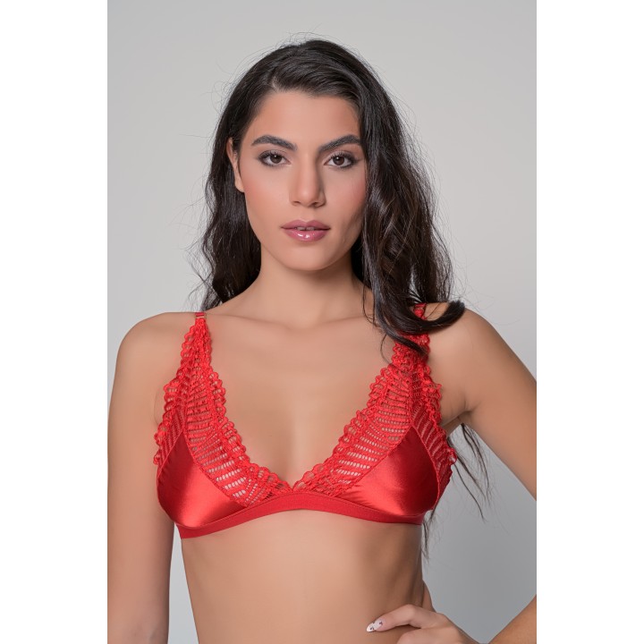 Τρίγωνο Δαντελένιο Σουτιέν με Σατέν - Κόκκινο