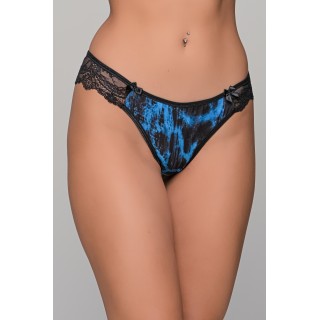 Σατέν Brazilian Σλιπ με Δαντέλα – Μπλε-μάυρο