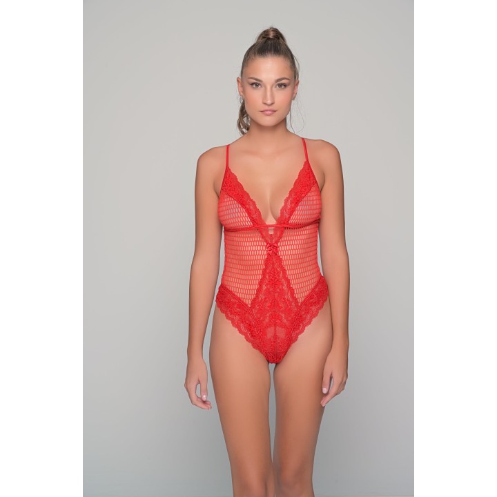 κορμάκι Brazil δίχτυ και δαντέλα μαυρο-κόκκινο