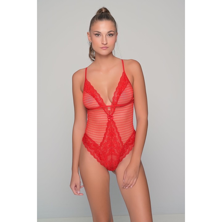 κορμάκι Brazil δίχτυ και δαντέλα μαυρο-κόκκινο