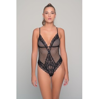 κορμάκι Brazil δίχτυ και δαντέλα μαυρο-μαύρο