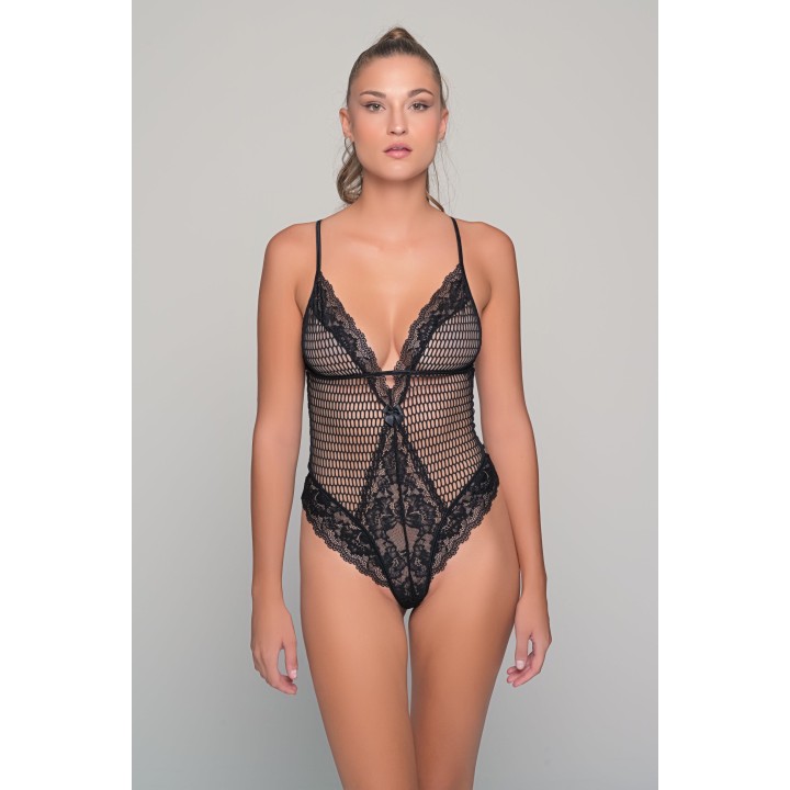 κορμάκι Brazil δίχτυ και δαντέλα μαυρο-μαύρο