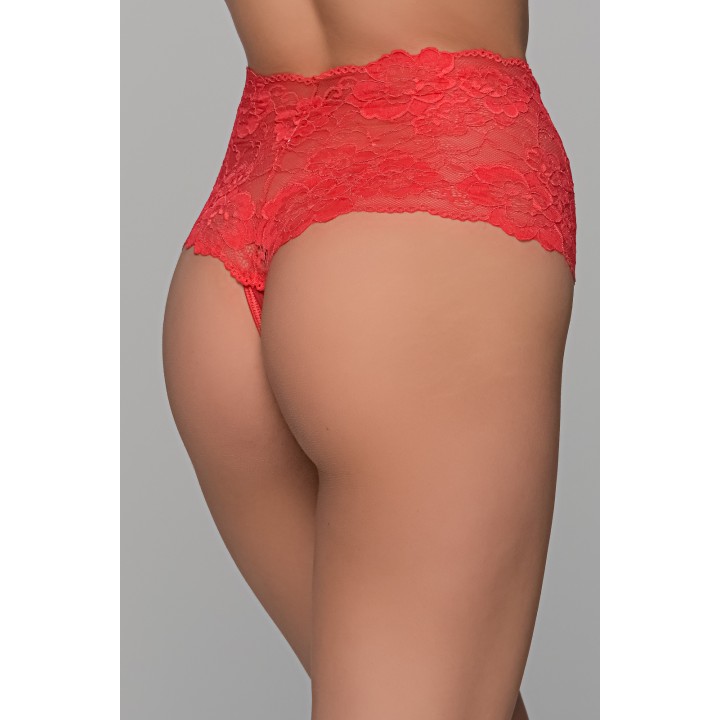 Ψηλόμεσο String Δαντέλα - Κόκκινο