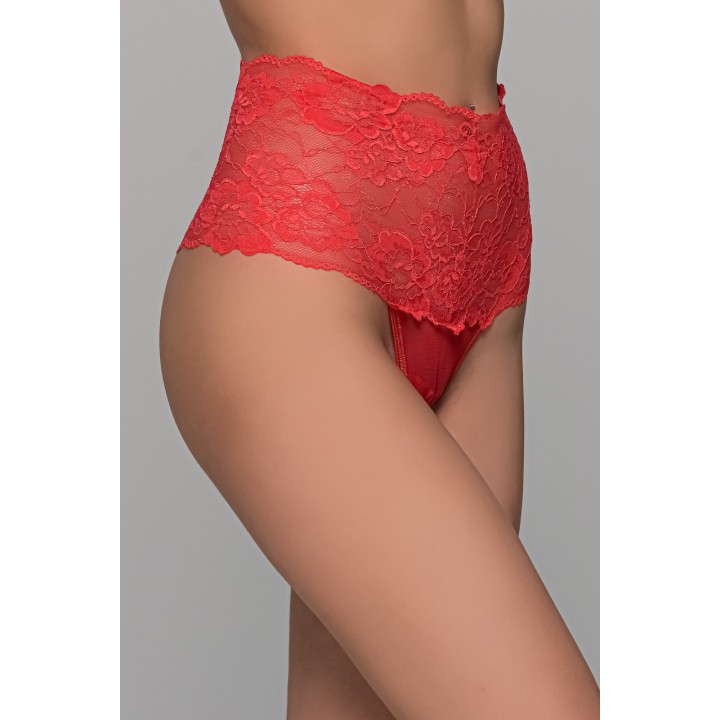 Ψηλόμεσο String Δαντέλα - Κόκκινο