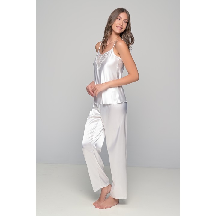 Νυφική Σατεν Πιτζάμα Τιραντάκι -Ιβουάρ