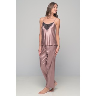 Σατεν Πιτζάμα Τιραντάκι -Μόκκα-μαύρο