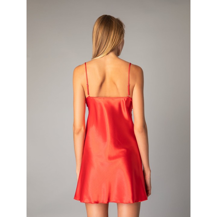 Σατέν Νυχτικό με Δαντέλα Σετ με String - Κόκκινο